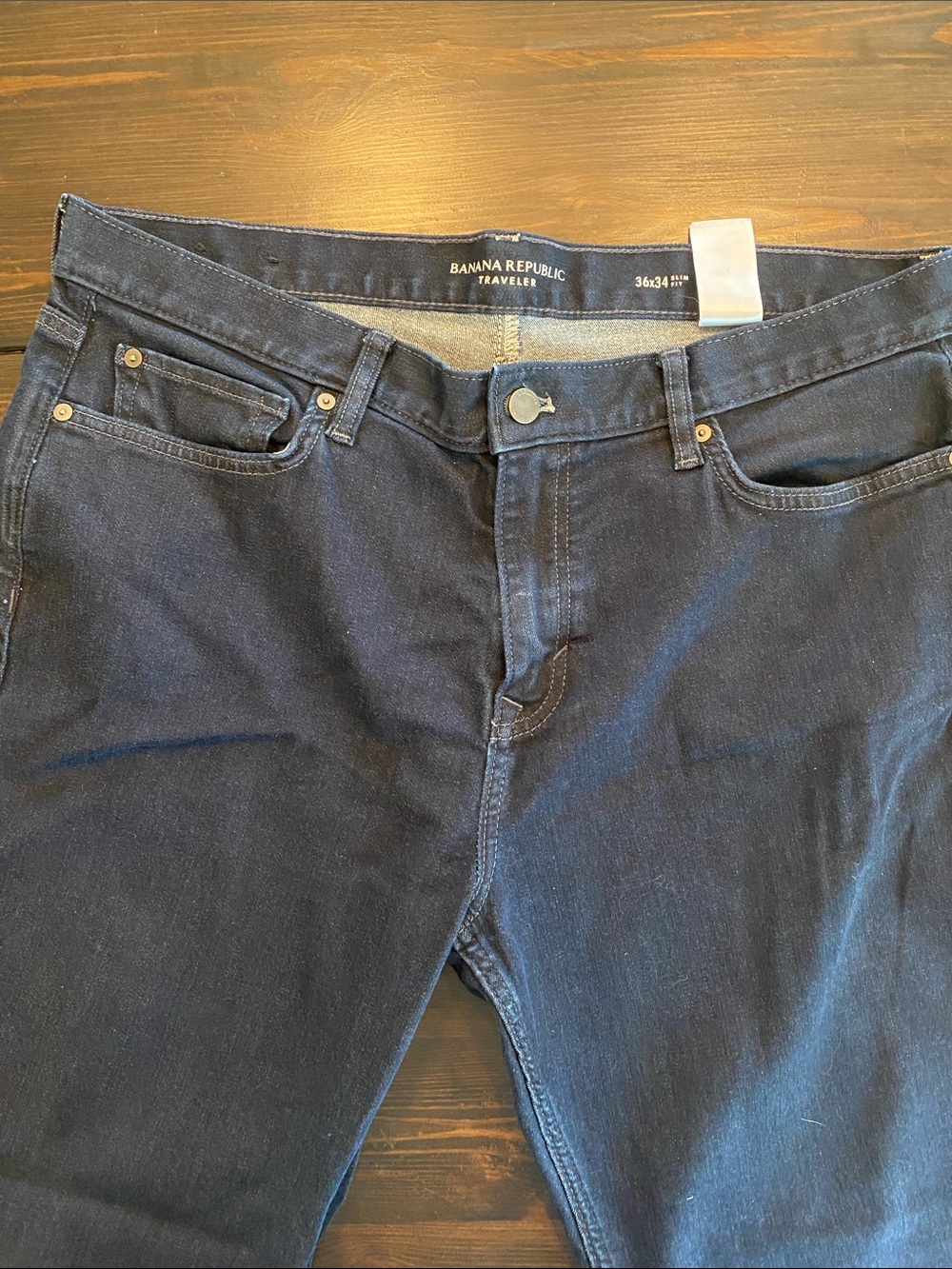 Banana Republic 36x34 Traveler Slim Straight Jeans in Dark Blue